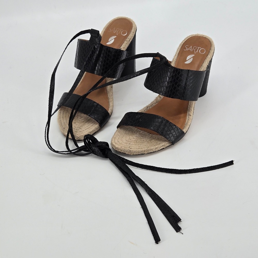 Sarto Franco Sarto Womens 7M Black Snakeskin Print Lace Up Espadrille Sandals
